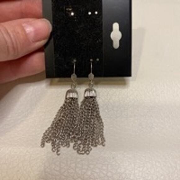 Statement Silver Chain Tassel Dangle Earrings Bold Drop Style - Picture 2 of 4